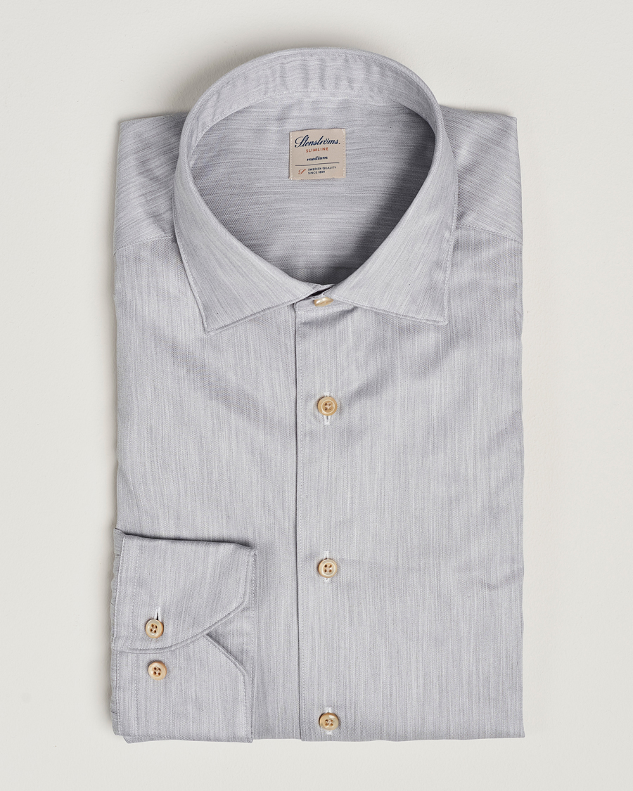 Homme | Chemises | Stenströms | Slimline Twill Melange Cut Away Shirt Grey