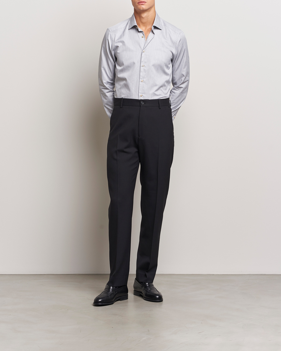 Homme | Chemises | Stenströms | Slimline Twill Melange Cut Away Shirt Grey