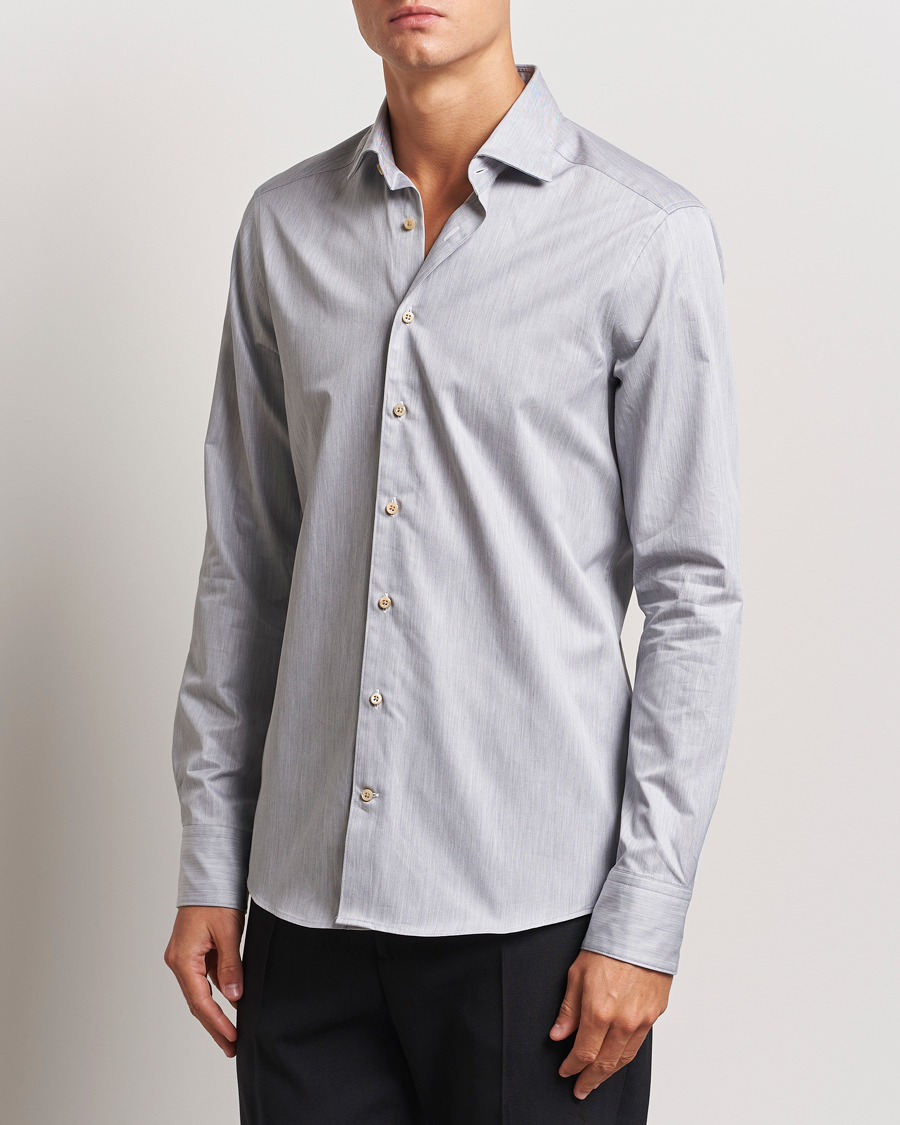 Homme | Chemises | Stenströms | Slimline Twill Melange Cut Away Shirt Grey