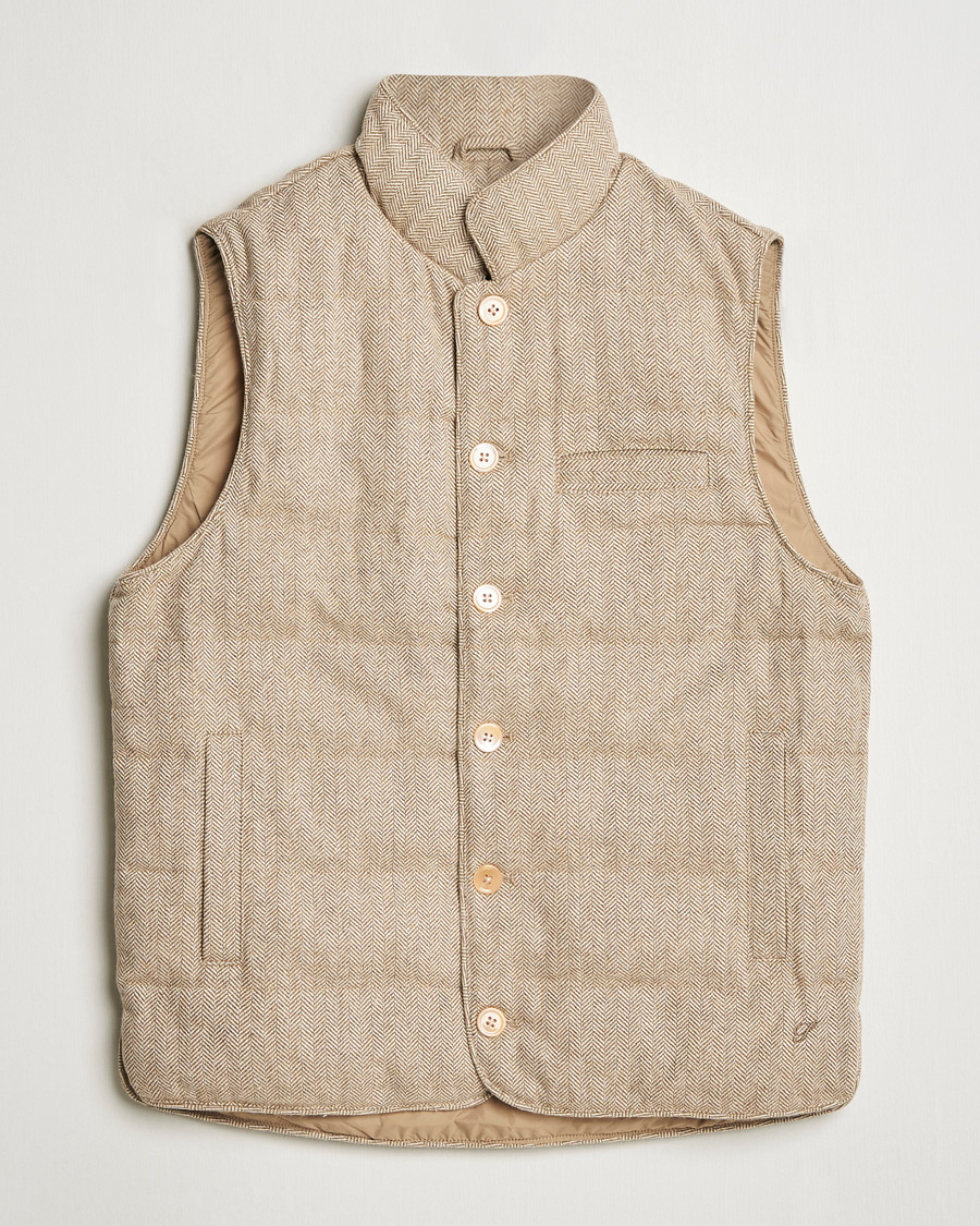 Homme | Manteaux Et Vestes | Stenströms | Padded Herringbone Wool Vest Brown