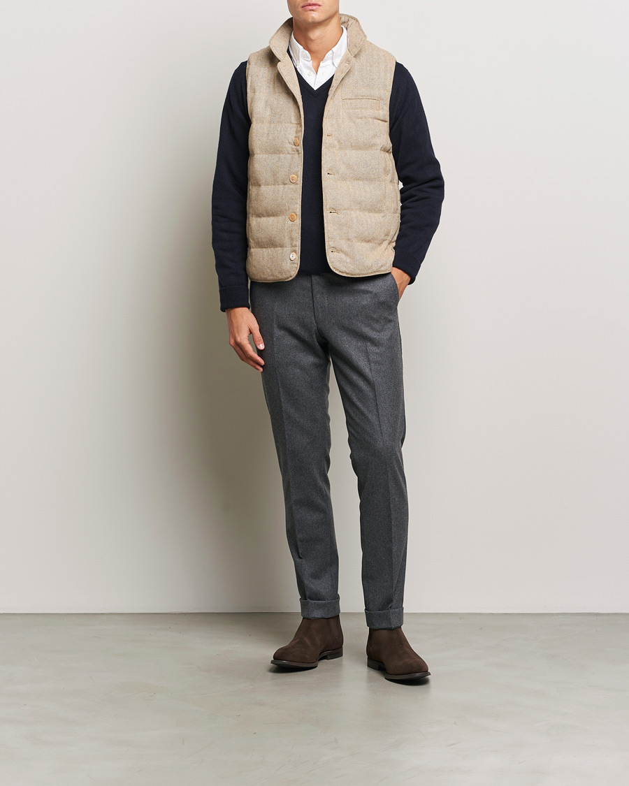 Homme | Manteaux Et Vestes | Stenströms | Padded Herringbone Wool Vest Brown