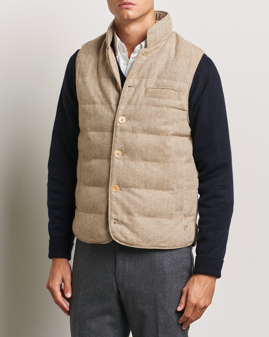 Homme | Manteaux Et Vestes | Stenströms | Padded Herringbone Wool Vest Brown