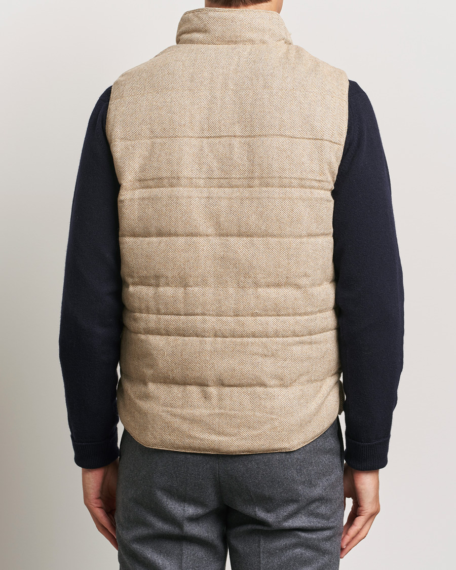 Homme | Manteaux Et Vestes | Stenströms | Padded Herringbone Wool Vest Brown