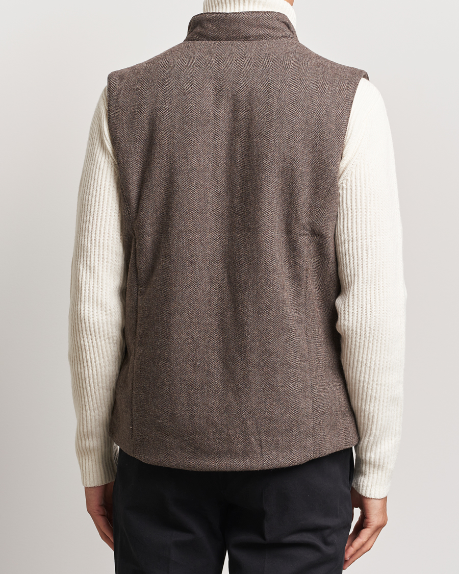 Homme | Manteaux Et Vestes | Stenströms | Alcantara Detail Herringbone Wool Vest Dark Brown