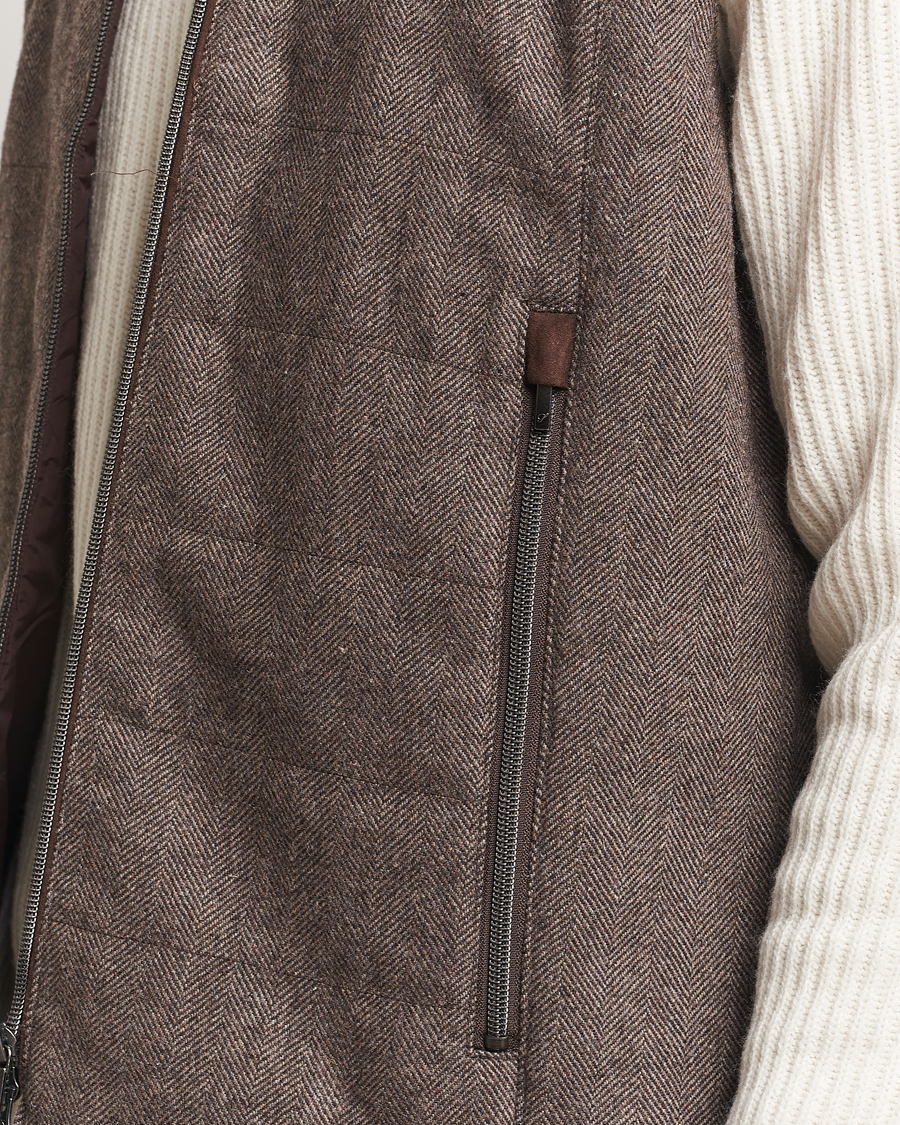 Homme | Manteaux Et Vestes | Stenströms | Alcantara Detail Herringbone Wool Vest Dark Brown