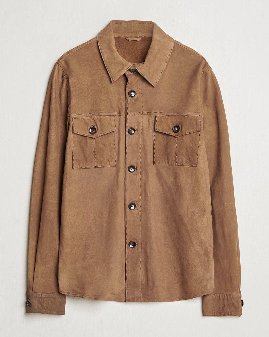 Homme | Chemises | Stenströms | Lamb Suede Overshirt Brown