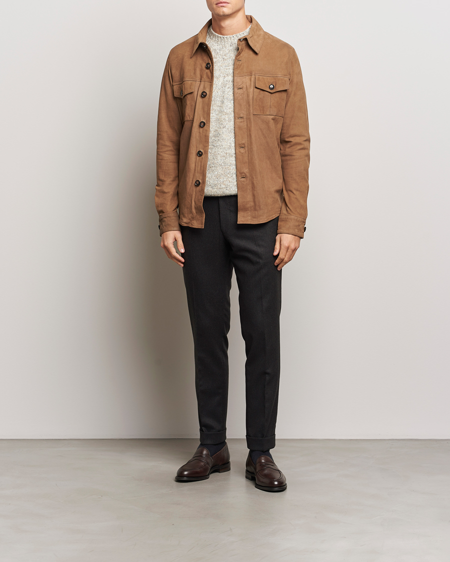 Homme | Chemises | Stenströms | Lamb Suede Overshirt Brown