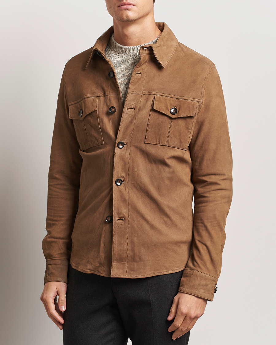 Homme | Chemises | Stenströms | Lamb Suede Overshirt Brown