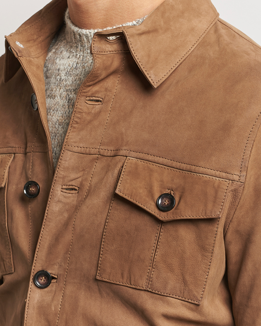 Homme | Chemises | Stenströms | Lamb Suede Overshirt Brown