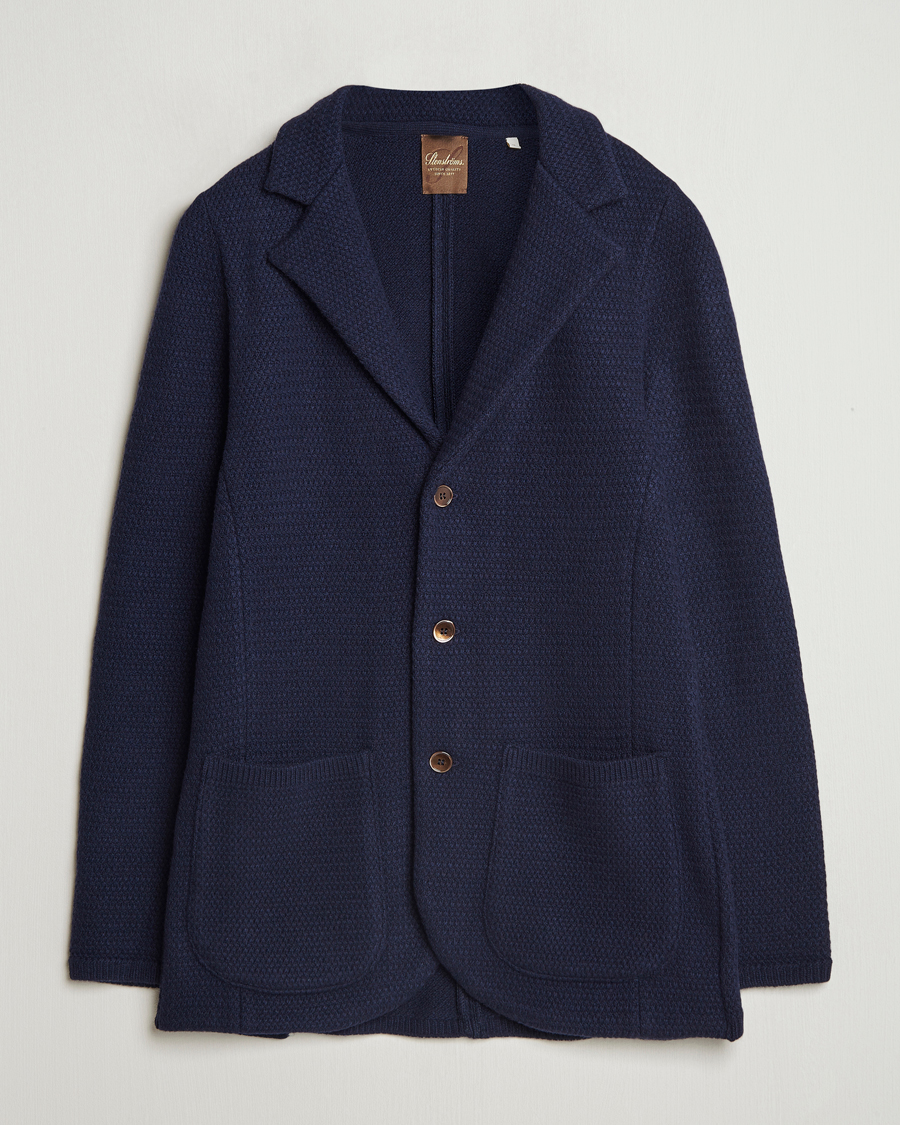 Homme | Blazers | Stenströms | Knitted Textured Merino Wool Blazer Navy