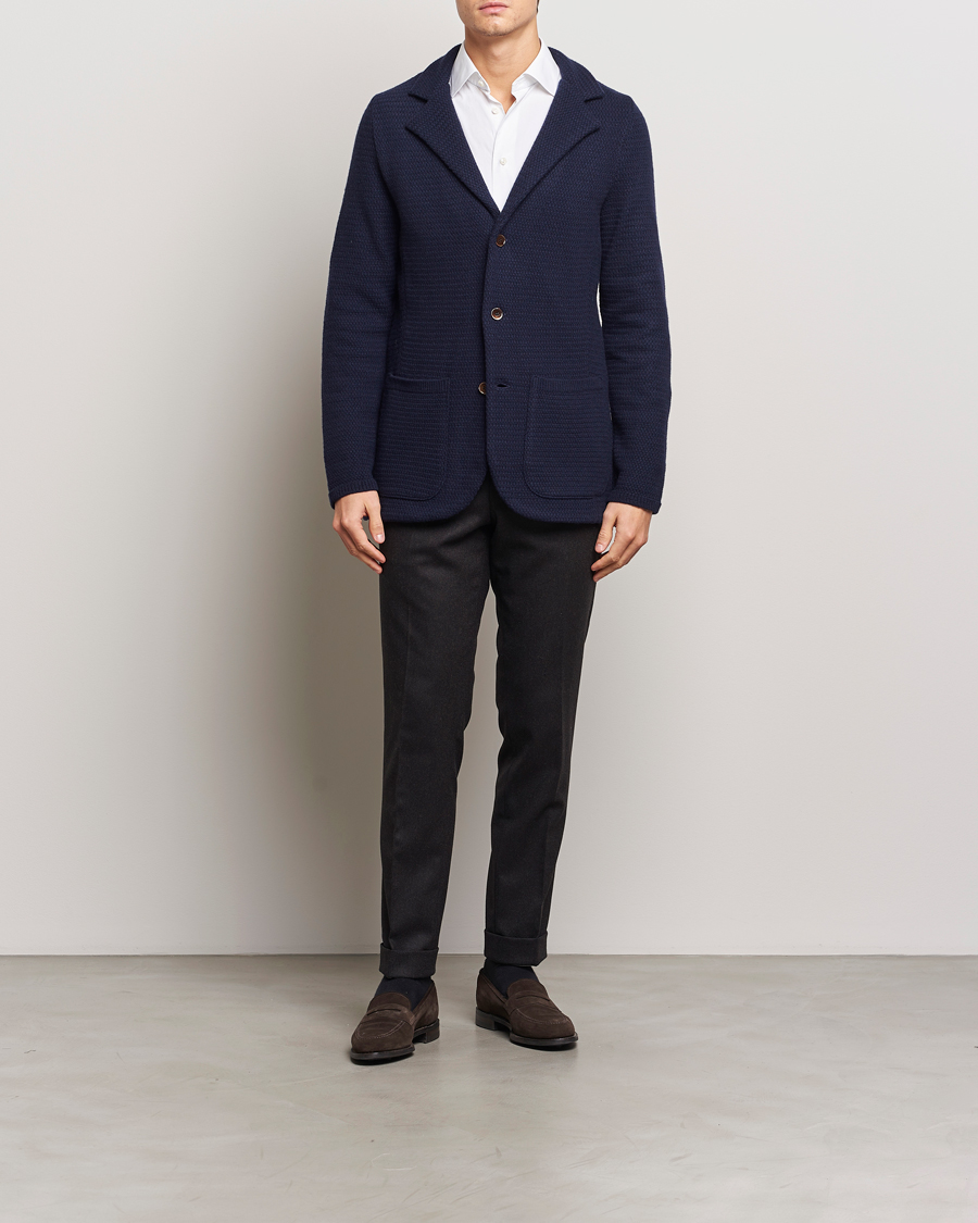 Homme | Blazers | Stenströms | Knitted Textured Merino Wool Blazer Navy