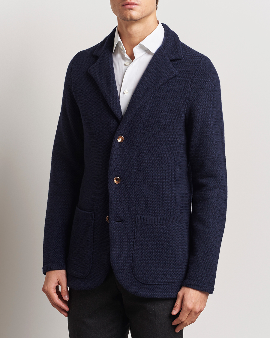 Homme | Blazers | Stenströms | Knitted Textured Merino Wool Blazer Navy