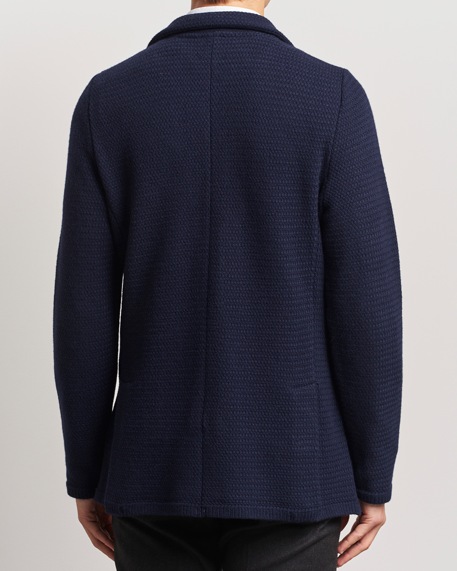 Homme | Blazers | Stenströms | Knitted Textured Merino Wool Blazer Navy
