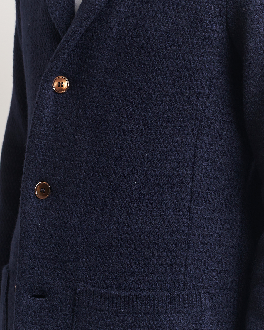 Homme | Blazers | Stenströms | Knitted Textured Merino Wool Blazer Navy