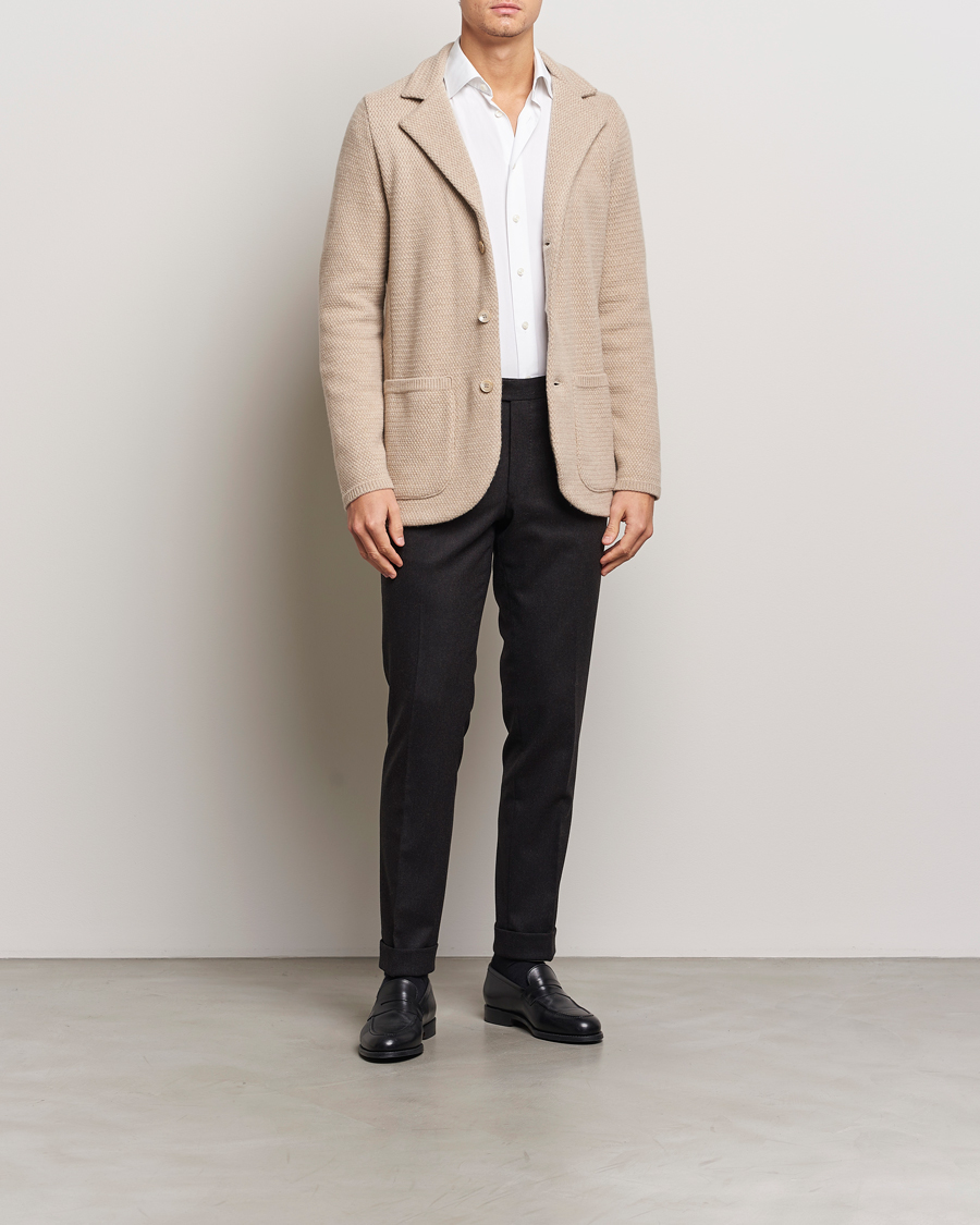 Homme | Blazers | Stenströms | Knitted Textured Merino Wool Blazer Beige