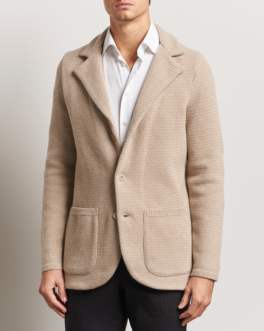 Homme | Blazers | Stenströms | Knitted Textured Merino Wool Blazer Beige