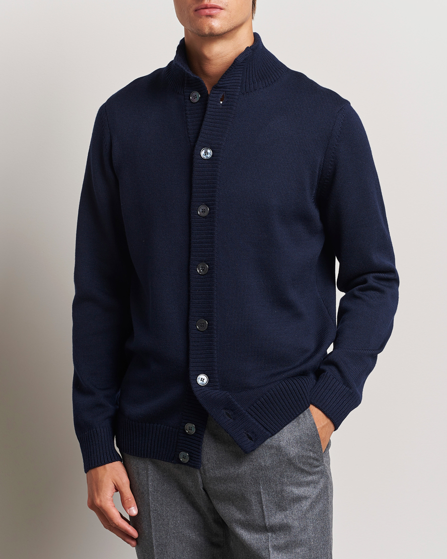 Homme | Pulls Et Tricots | Stenströms | Chunky Knitted Merino Cardigan Navy