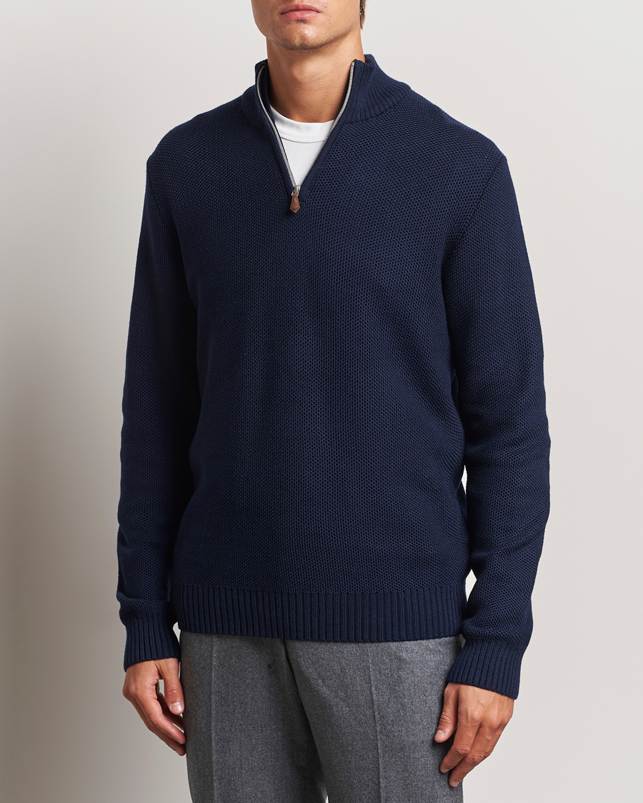 Homme | Pulls Et Tricots | Stenströms | Chunky Merino Knitted Half Zip Navy