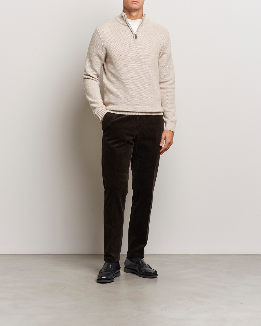 Homme | Pulls Et Tricots | Stenströms | Chunky Merino Knitted Half Zip Beige