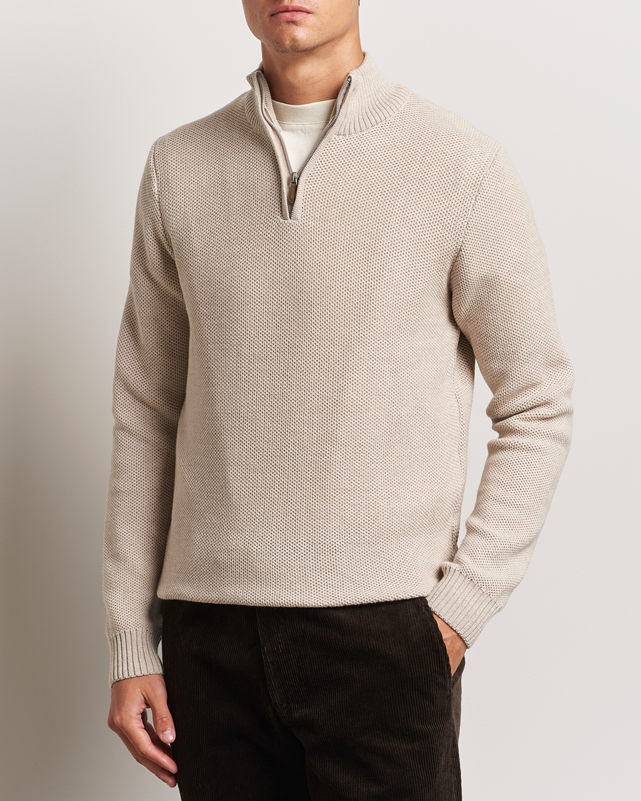 Homme | Pulls Et Tricots | Stenströms | Chunky Merino Knitted Half Zip Beige