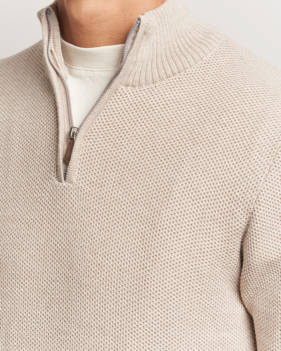 Homme | Pulls Et Tricots | Stenströms | Chunky Merino Knitted Half Zip Beige