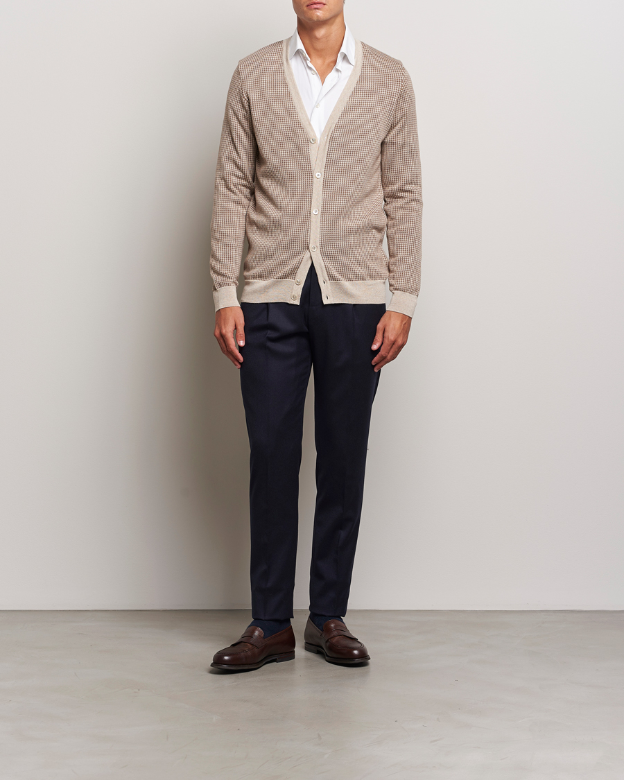 Homme | Pulls Et Tricots | Stenströms | Pepita Merino Wool Cardigan Brown