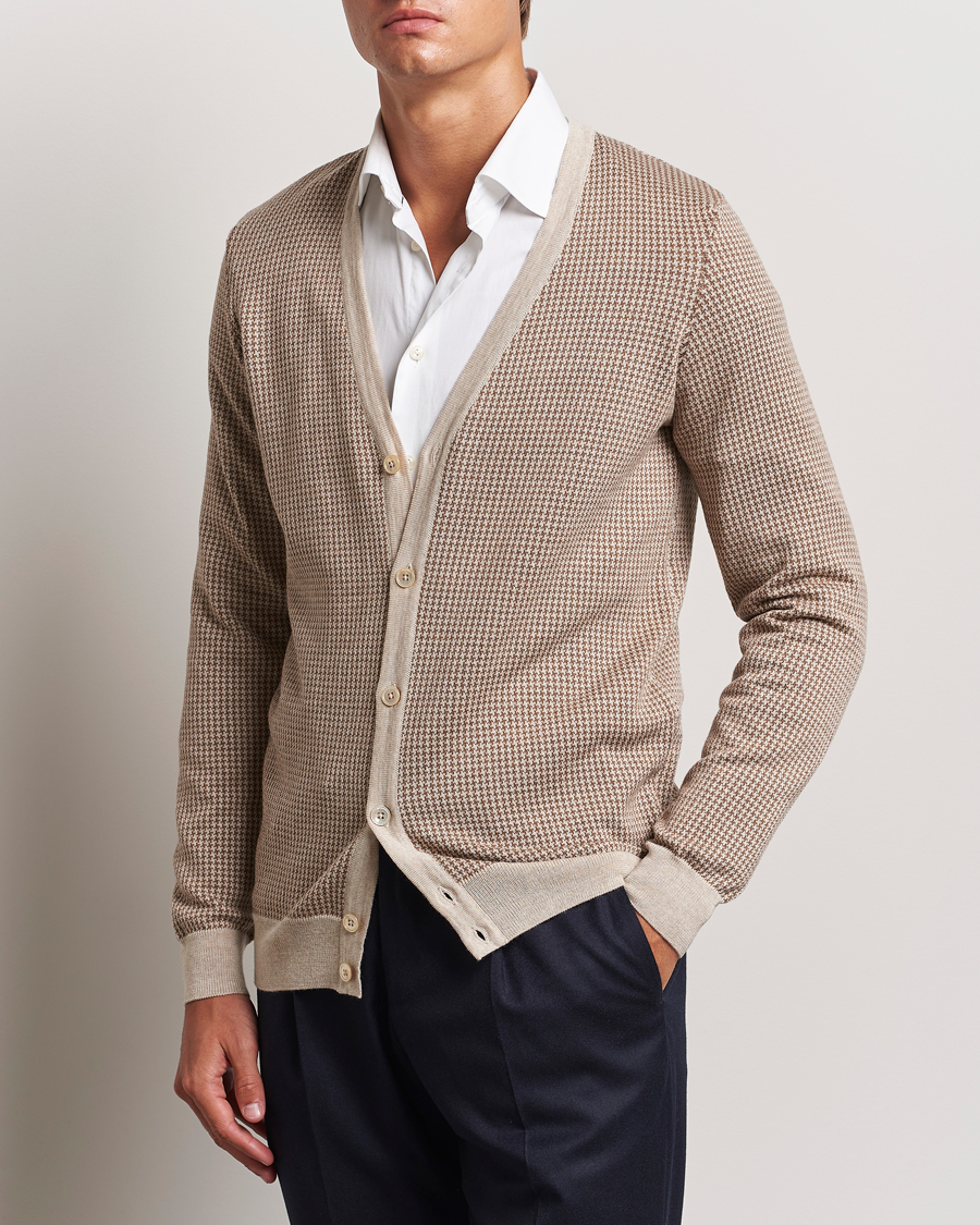 Homme | Pulls Et Tricots | Stenströms | Pepita Merino Wool Cardigan Brown