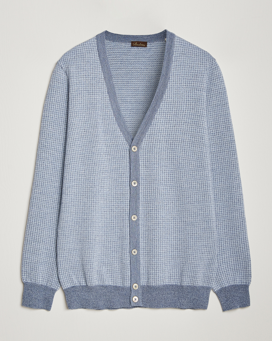 Homme | Pulls Et Tricots | Stenströms | Pepita Merino Wool Cardigan Navy