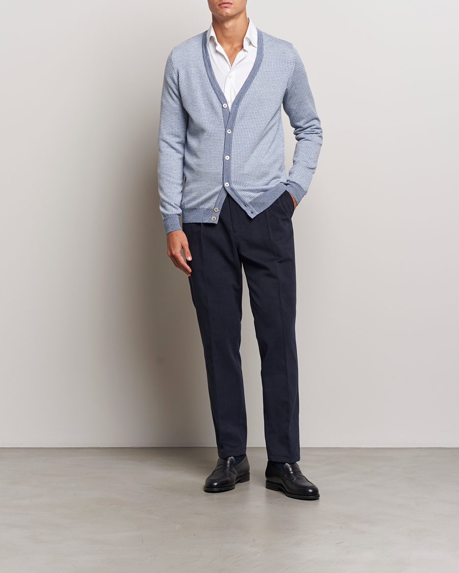 Homme | Pulls Et Tricots | Stenströms | Pepita Merino Wool Cardigan Navy