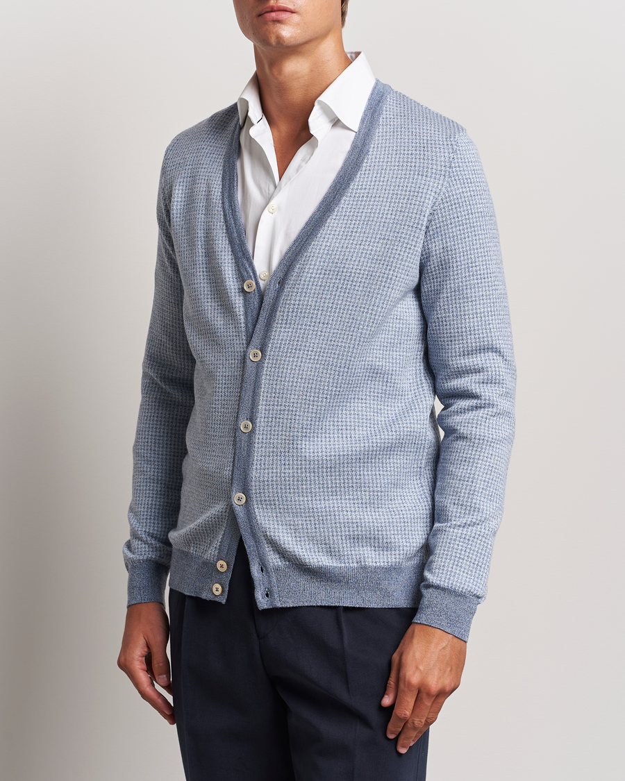 Homme | Pulls Et Tricots | Stenströms | Pepita Merino Wool Cardigan Navy