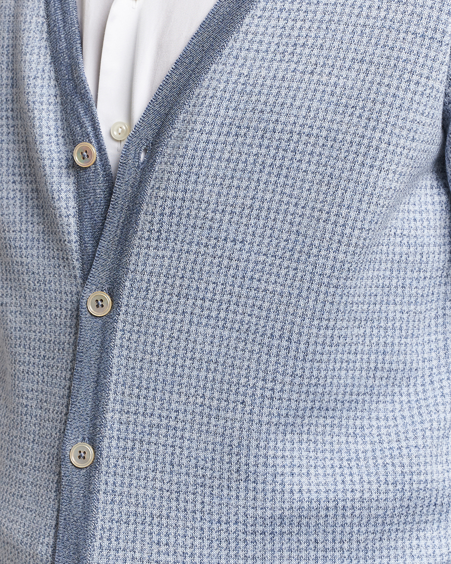 Homme | Pulls Et Tricots | Stenströms | Pepita Merino Wool Cardigan Navy