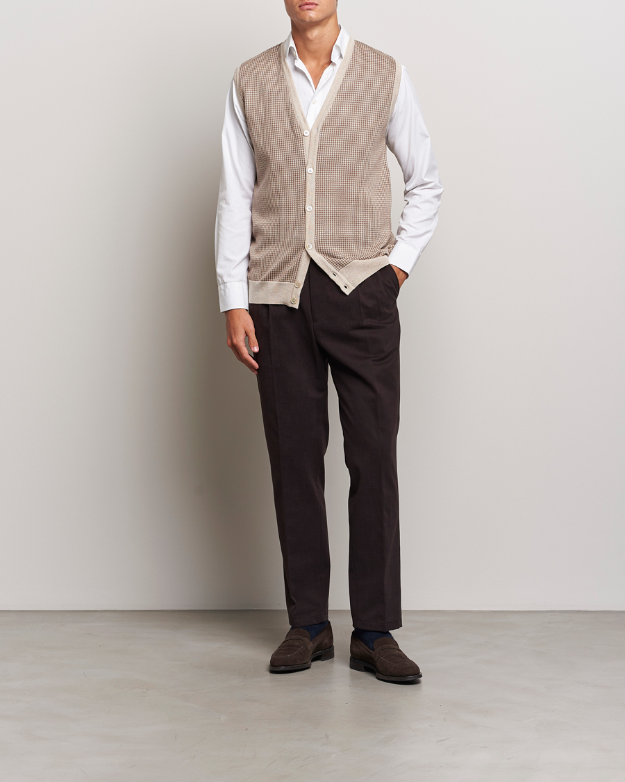 Homme | Pulls Et Tricots | Stenströms | Pepita Merino Wool Vest Brown