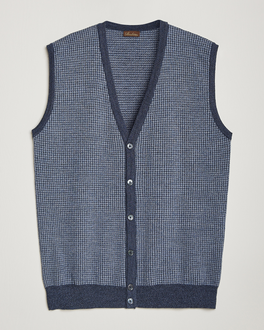 Homme | Pulls Et Tricots | Stenströms | Pepita Merino Wool Vest Navy