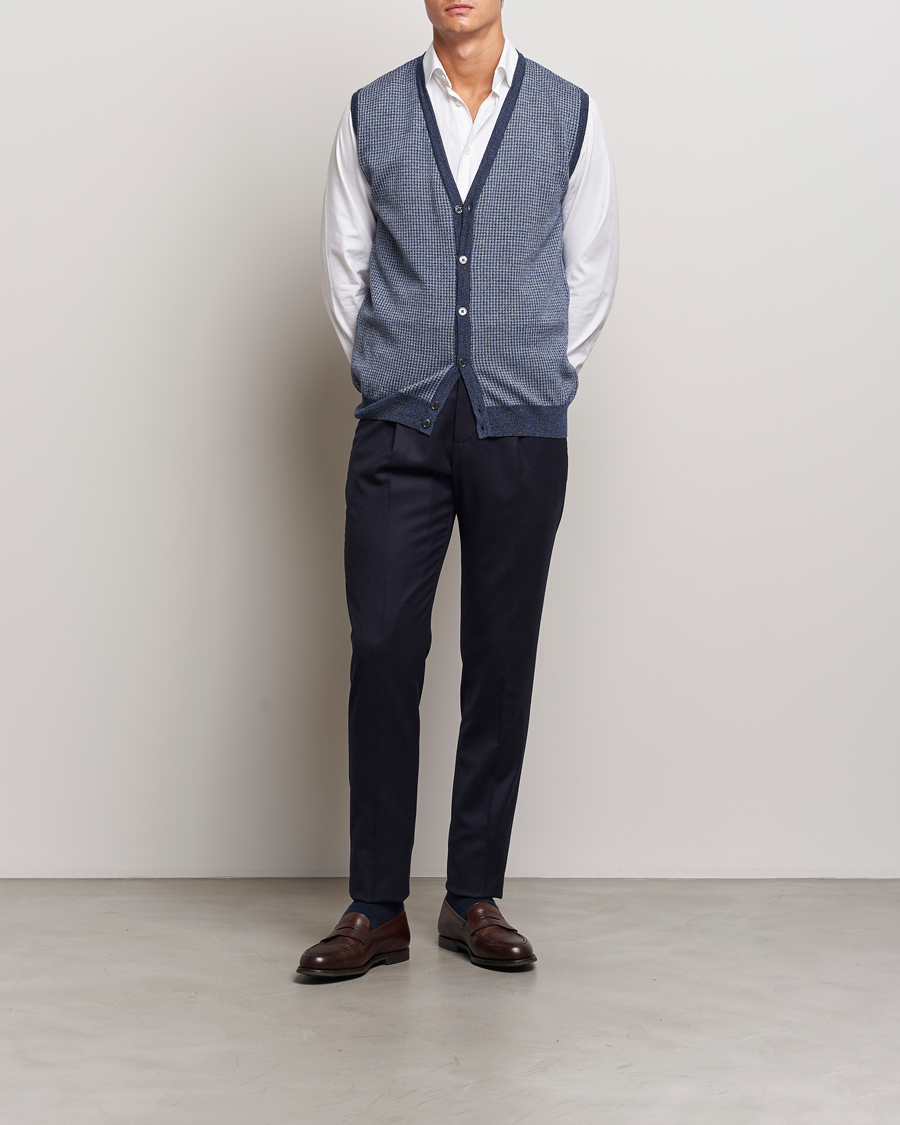Homme | Pulls Et Tricots | Stenströms | Pepita Merino Wool Vest Navy