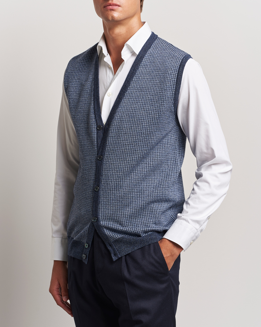 Homme | Pulls Et Tricots | Stenströms | Pepita Merino Wool Vest Navy