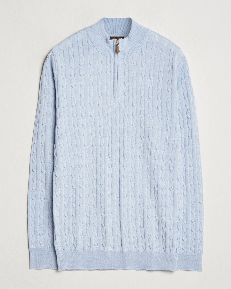 Homme | Pulls Et Tricots | Stenströms | Merino Cable Half Zip Light Blue