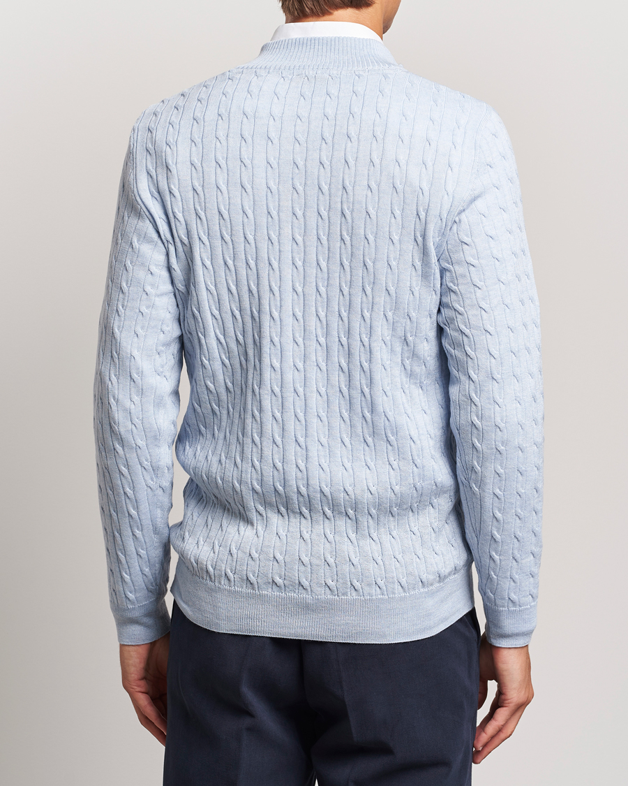 Homme | Pulls Et Tricots | Stenströms | Merino Cable Half Zip Light Blue