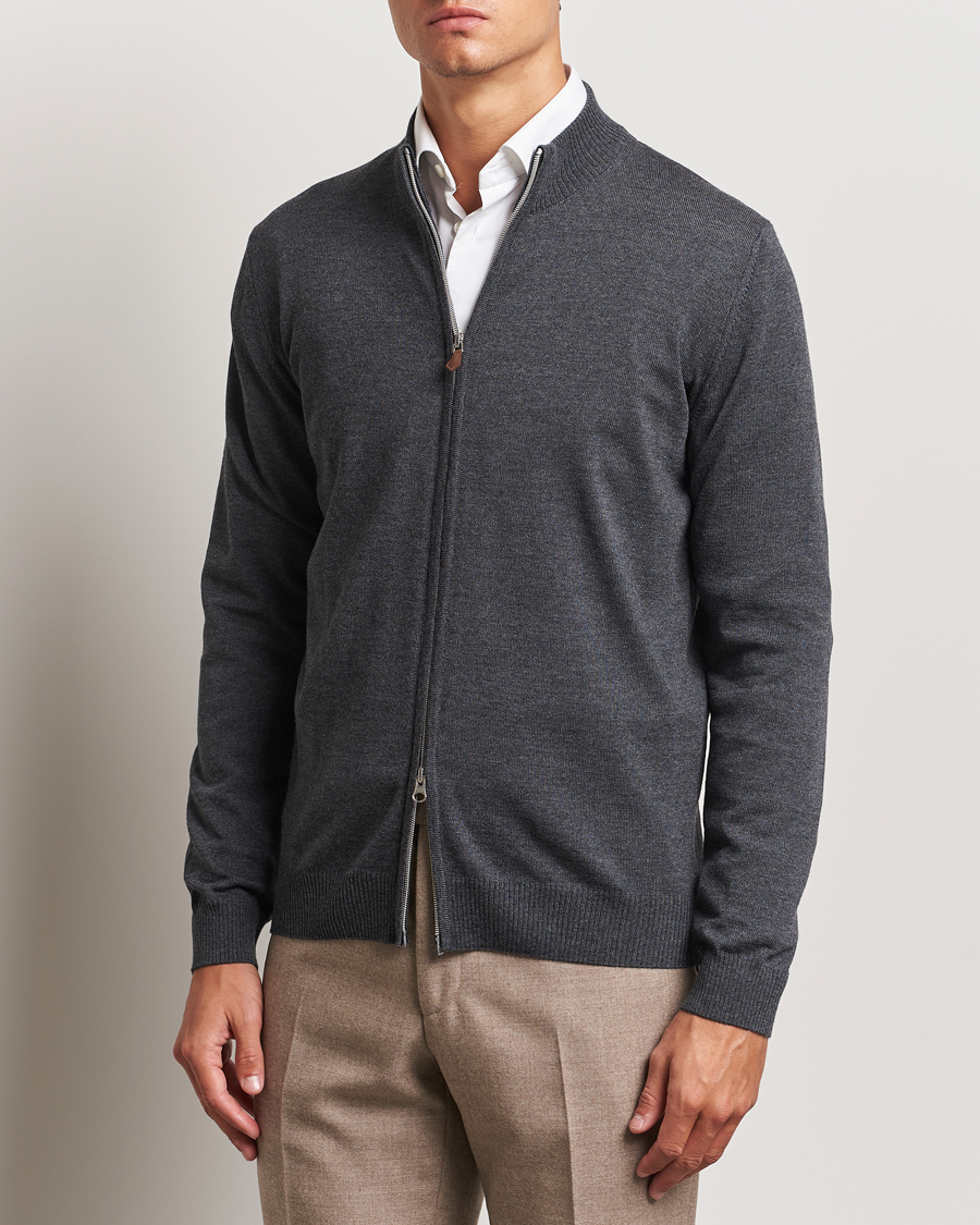 Homme | Pulls Et Tricots | Stenströms | Merino Full Zip Dark Grey