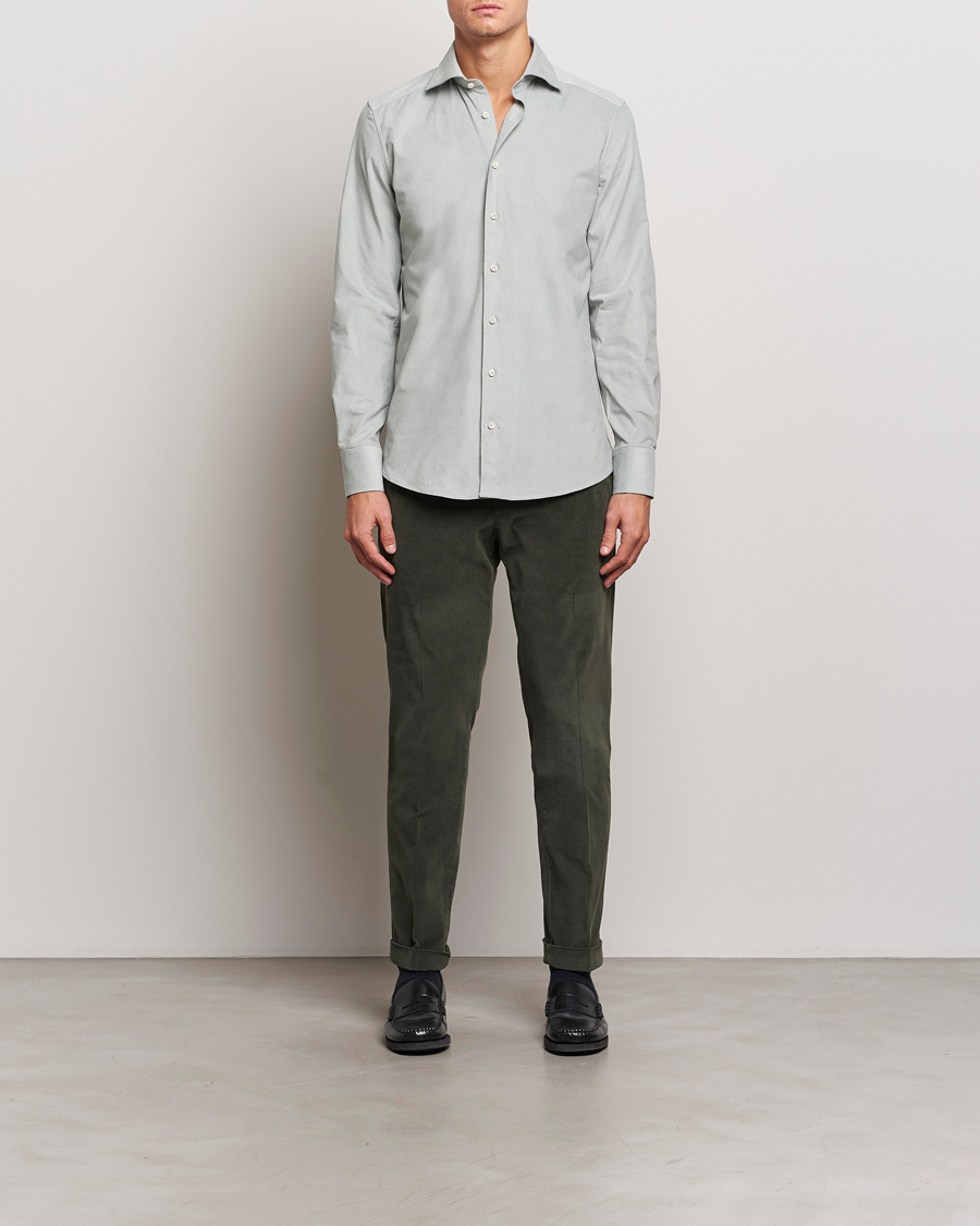 Homme | Chemises | Stenströms | 1899 Velvet Baby Corduroy Shirt Soft Green