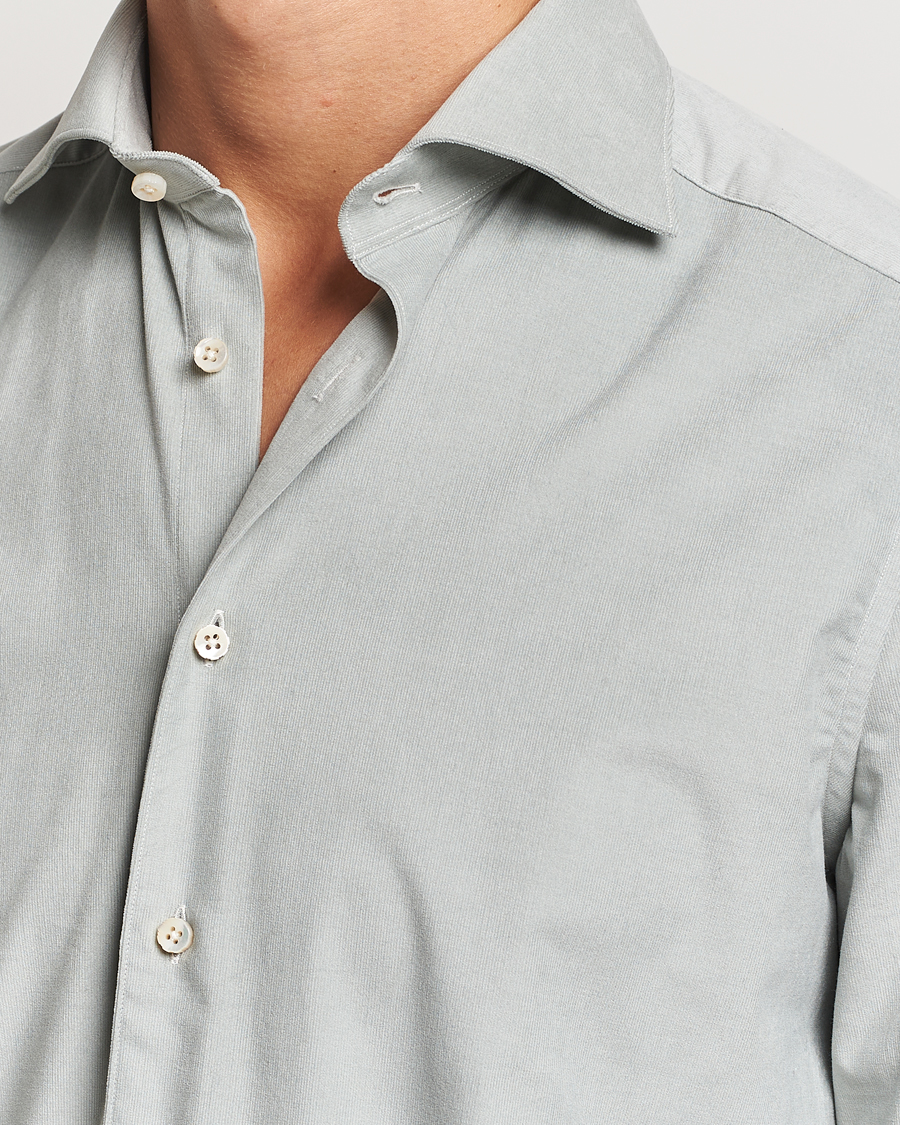 Homme | Chemises | Stenströms | 1899 Velvet Baby Corduroy Shirt Soft Green