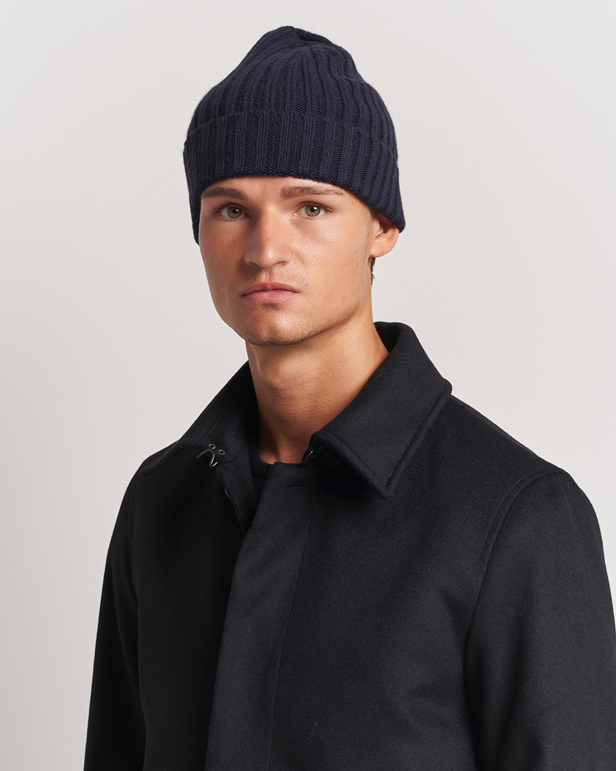 Homme | Stenströms Ribbed Cotton/Cashmere Hat Navy | Stenströms | Ribbed Cotton/Cashmere Hat Navy