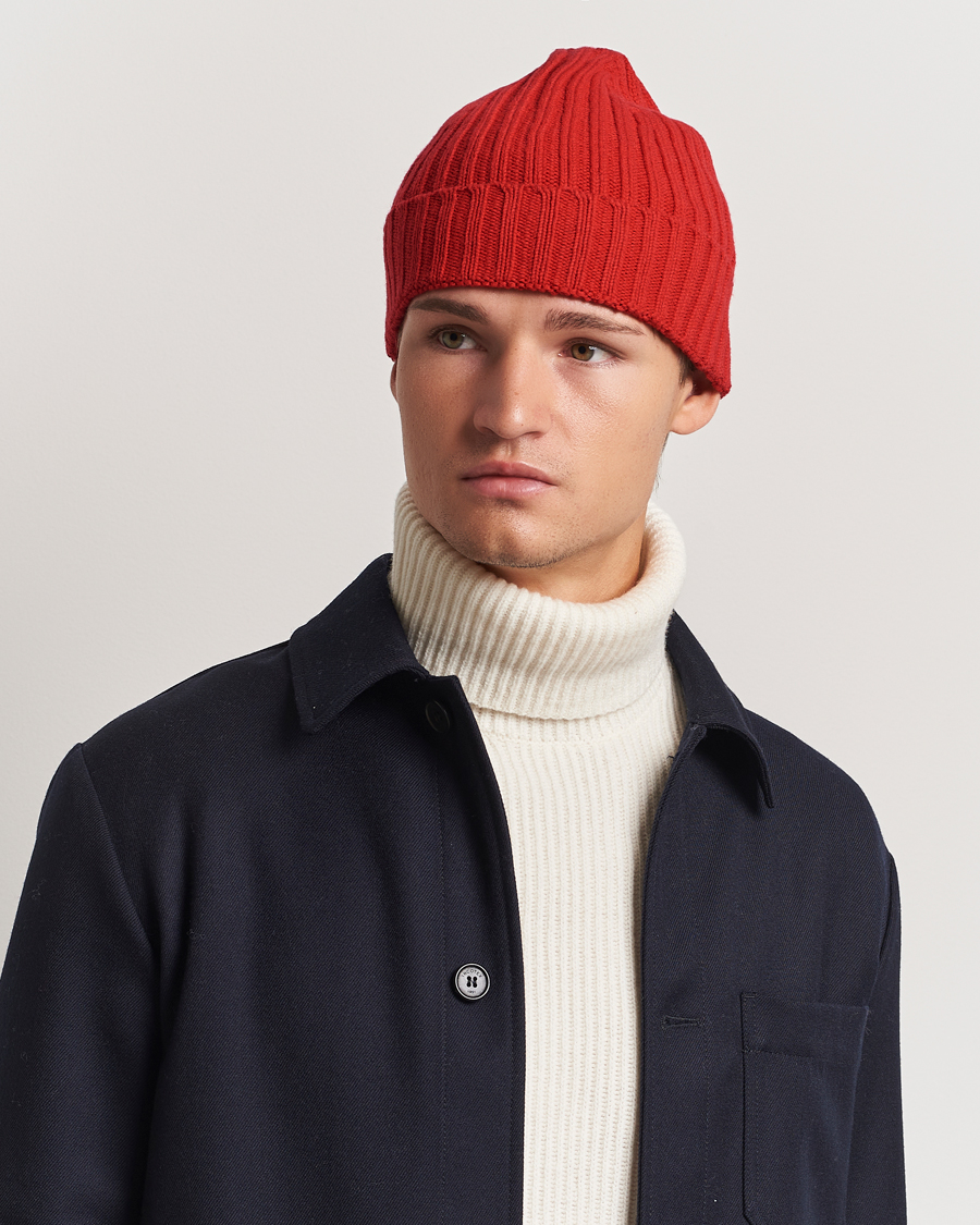 Homme | Stenströms Ribbed Cotton/Cashmere Hat Red | Stenströms | Ribbed Cotton/Cashmere Hat Red