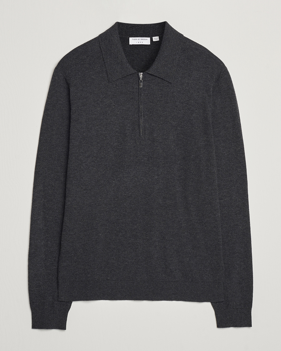 Homme | Pulls Et Tricots | Tiger of Sweden | Orbit Wool/Cotton Half Zip Charcoal