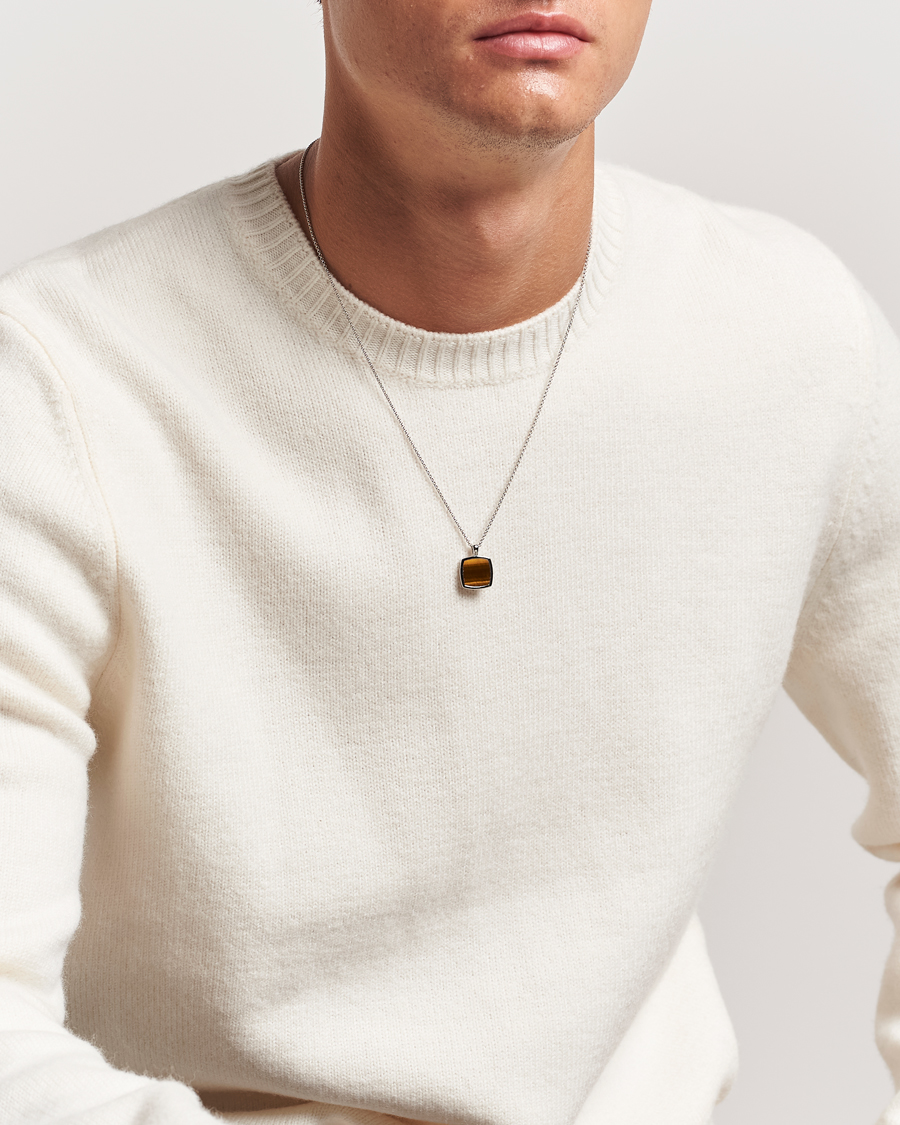 Homme | Bijoux | Tom Wood | Cushion Pendant Tiger Eye Silver