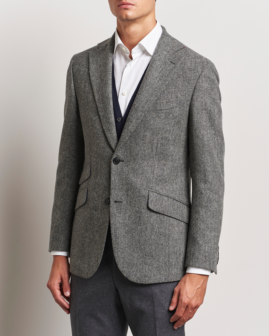 Homme | Blazers | Walker Slater | Edward Lambswool Herringbone Blazer Dark Grey