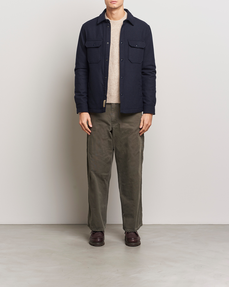Homme | Manteaux Et Vestes | Woolrich | Alaskan Melton Wool Overshirt Melton Blue