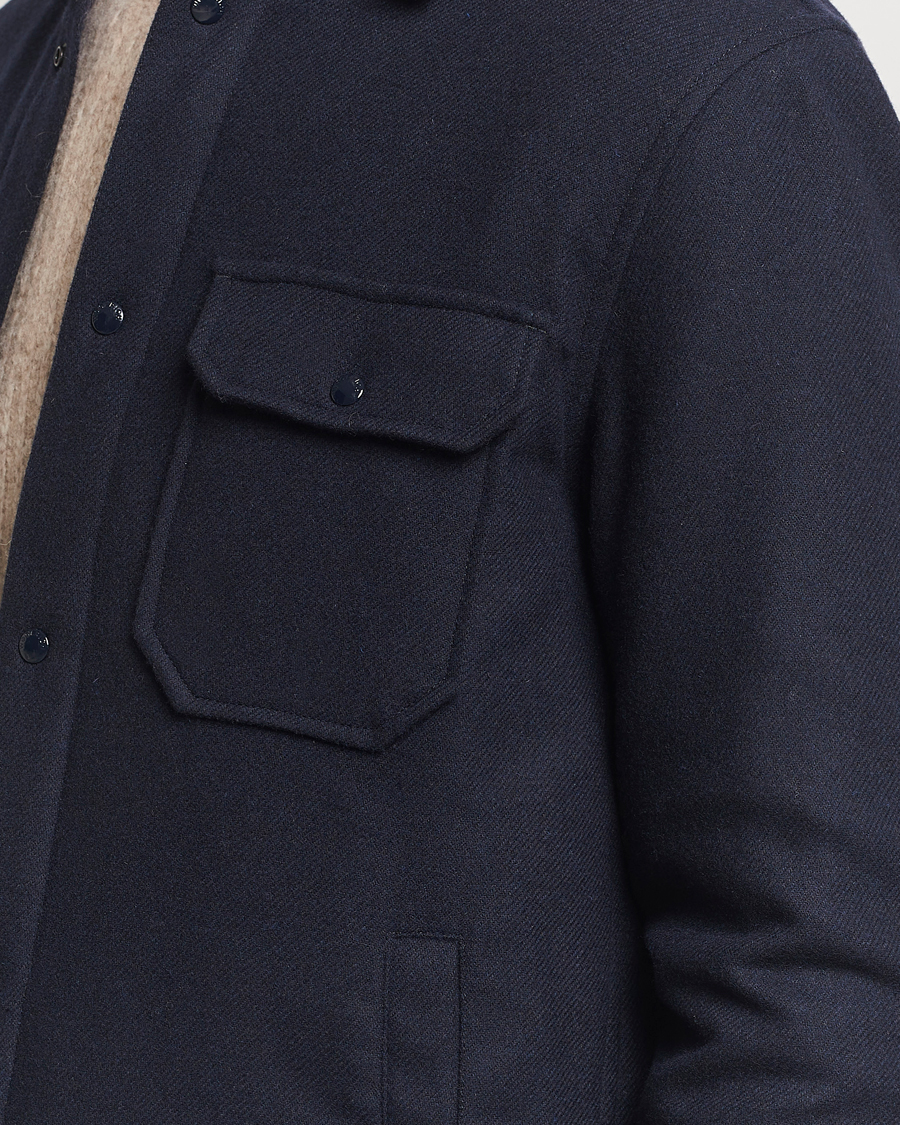 Homme | Manteaux Et Vestes | Woolrich | Alaskan Melton Wool Overshirt Melton Blue