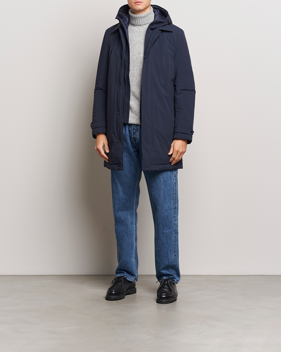 Homme | Manteaux Et Vestes | Woolrich | Stretch 2 in 1 Padded Waterproof Carcoat Melton Blue