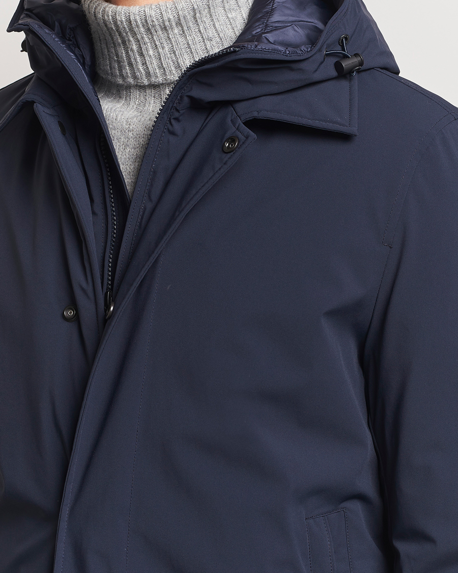 Homme | Manteaux Et Vestes | Woolrich | Stretch 2 in 1 Padded Waterproof Carcoat Melton Blue