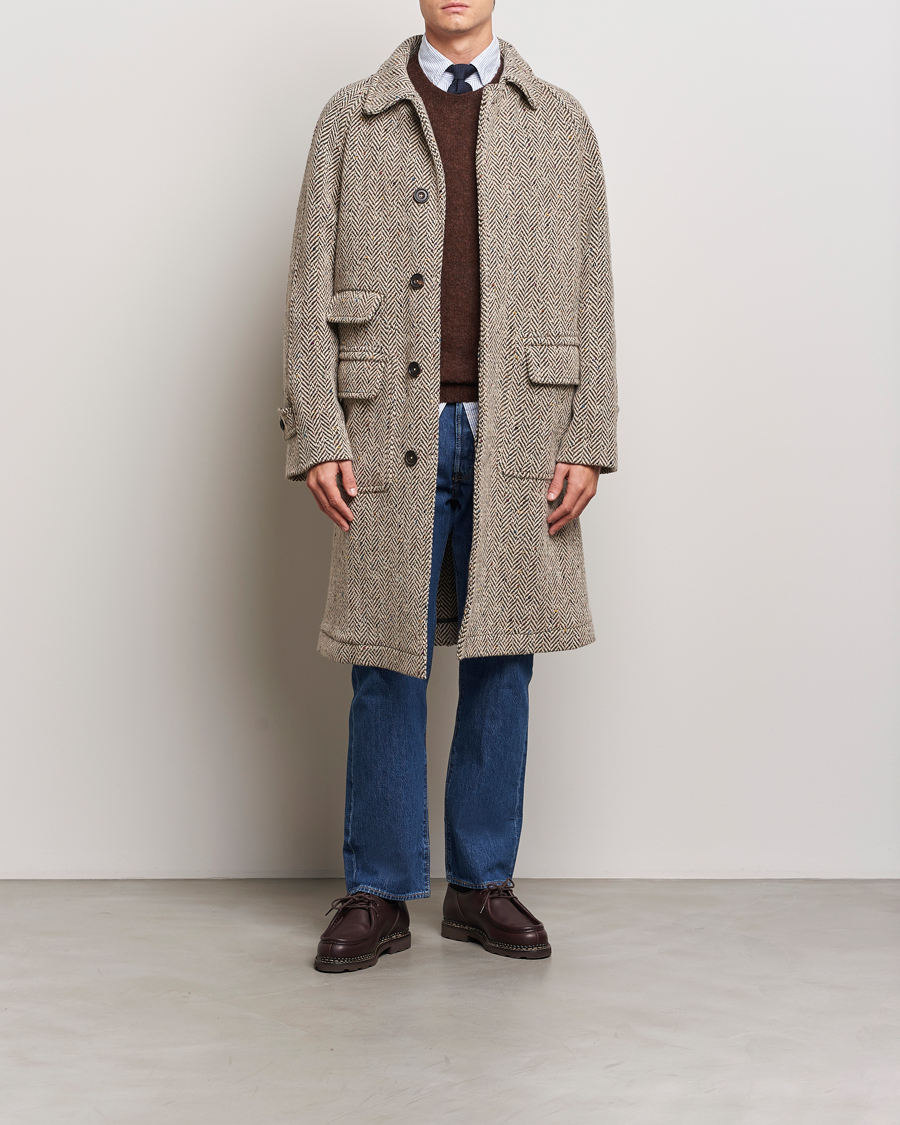 Homme | Manteaux Et Vestes | Drake's | Herringbone Tweed Raglan Coat Oat Fleck
